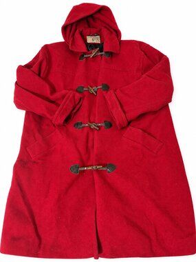 Vintage 80s/90s  International Scene Red Wool Hooded Duffle Coat Tagged 15/16
